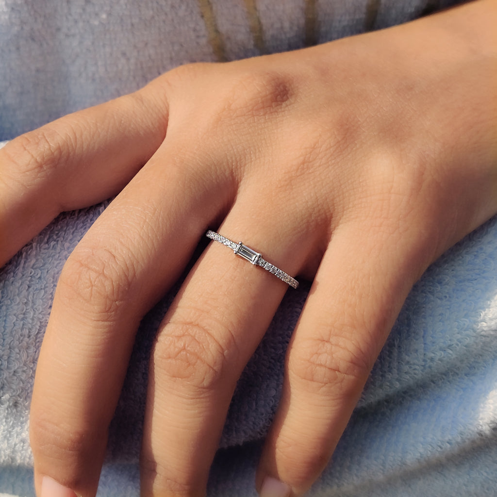 Round And Baguette Diamond Band In Half Eternity Style