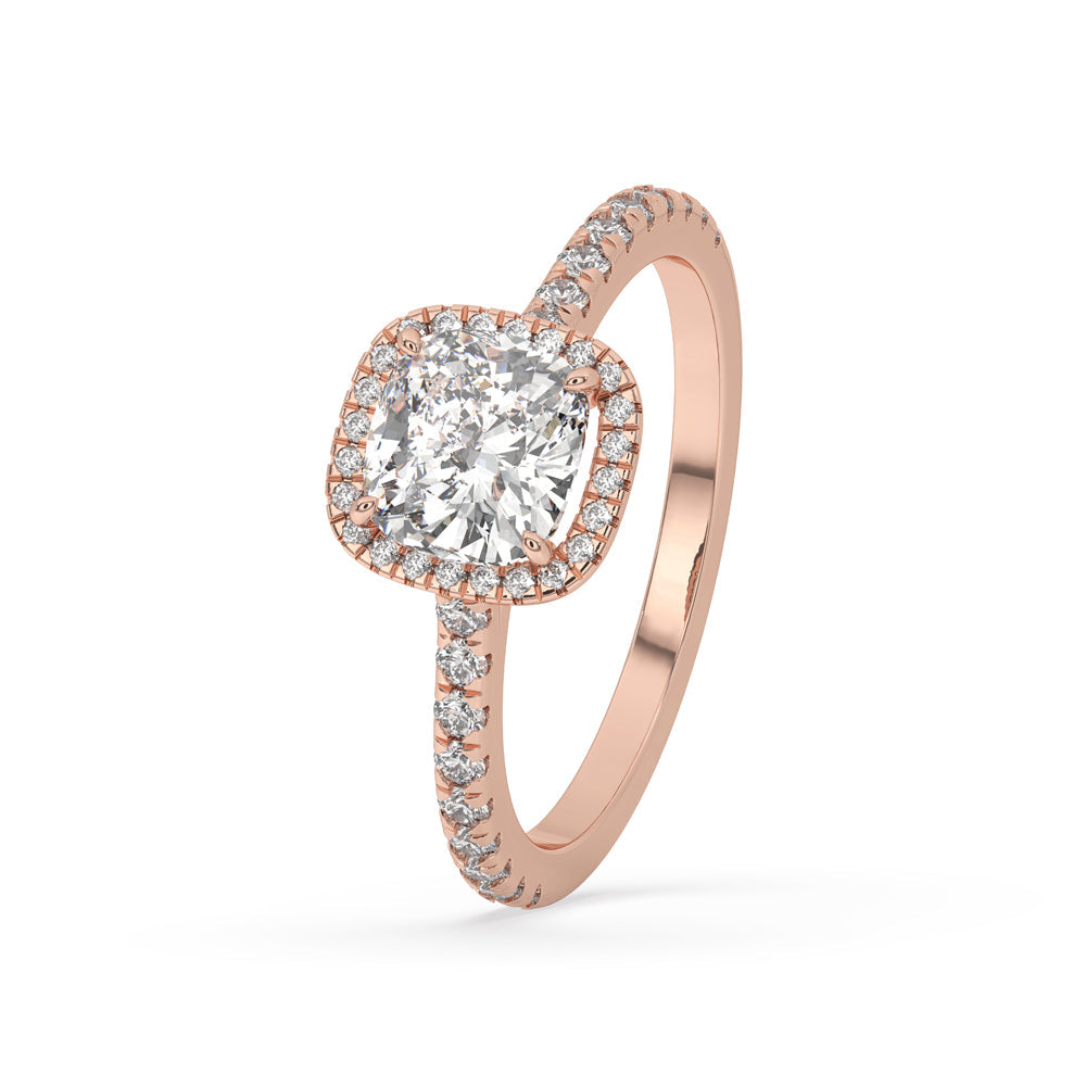 Cushion Halo Engagement Ring With Pave Band