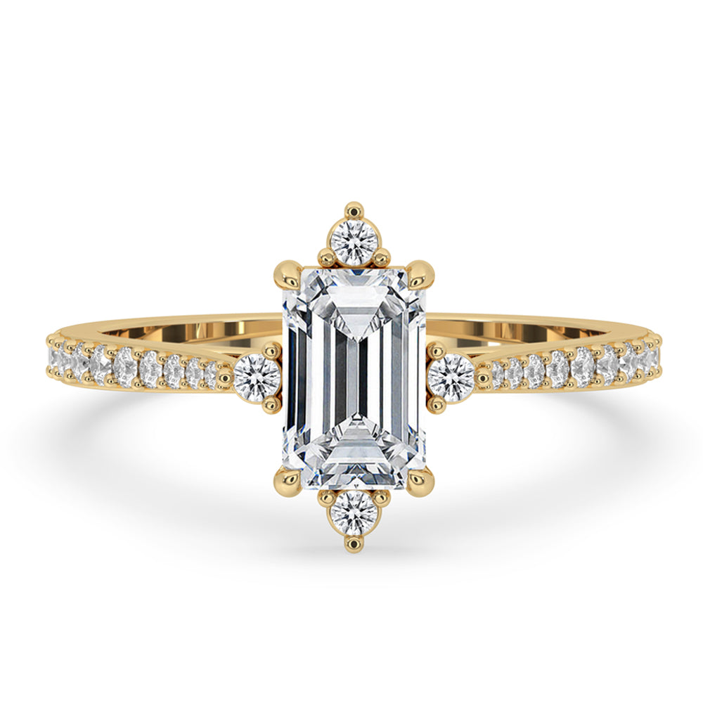 Unique Engagement Ring - Emerald With Round Side Stones Main image