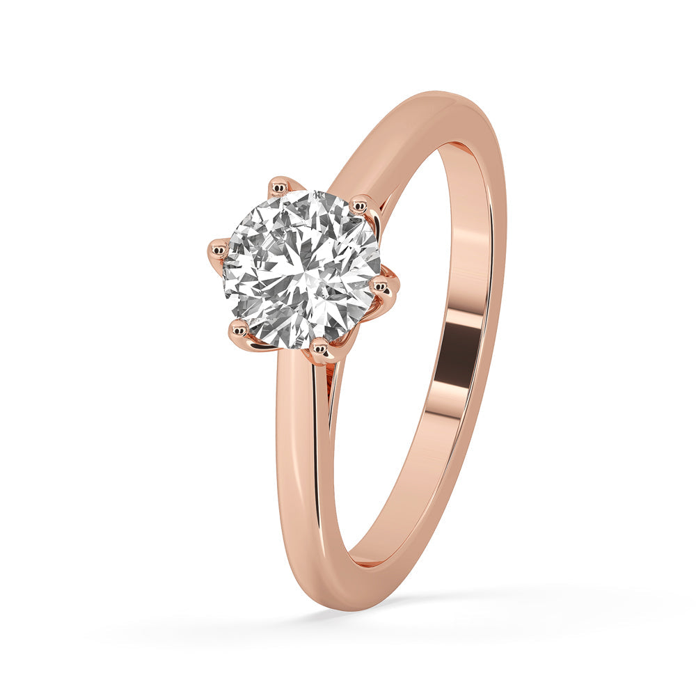 Round Cut Diamond Ring With 6 Prong Setting in Gold
