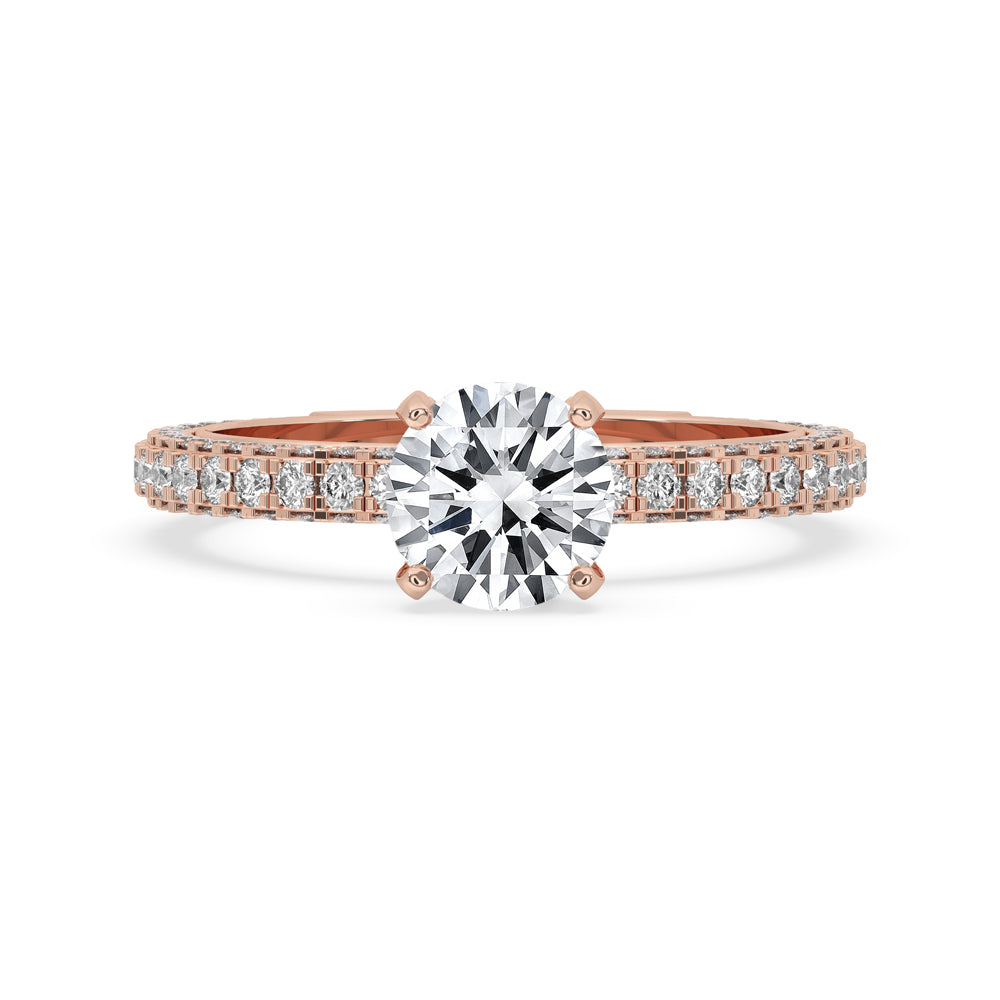 Round Cut Hidden Halo Engagement Ring with Pave Setting Main image