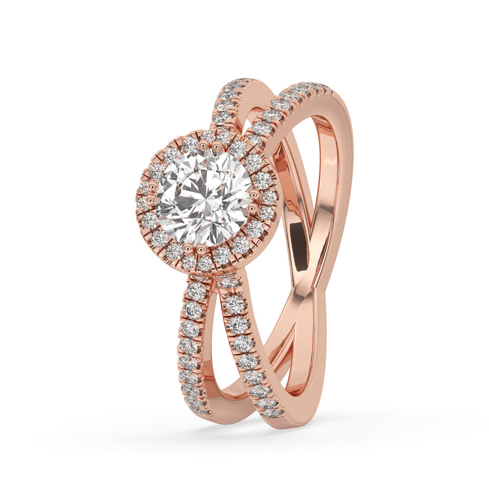 Gold Crossover Ring with Round Diamond for Timeless Style