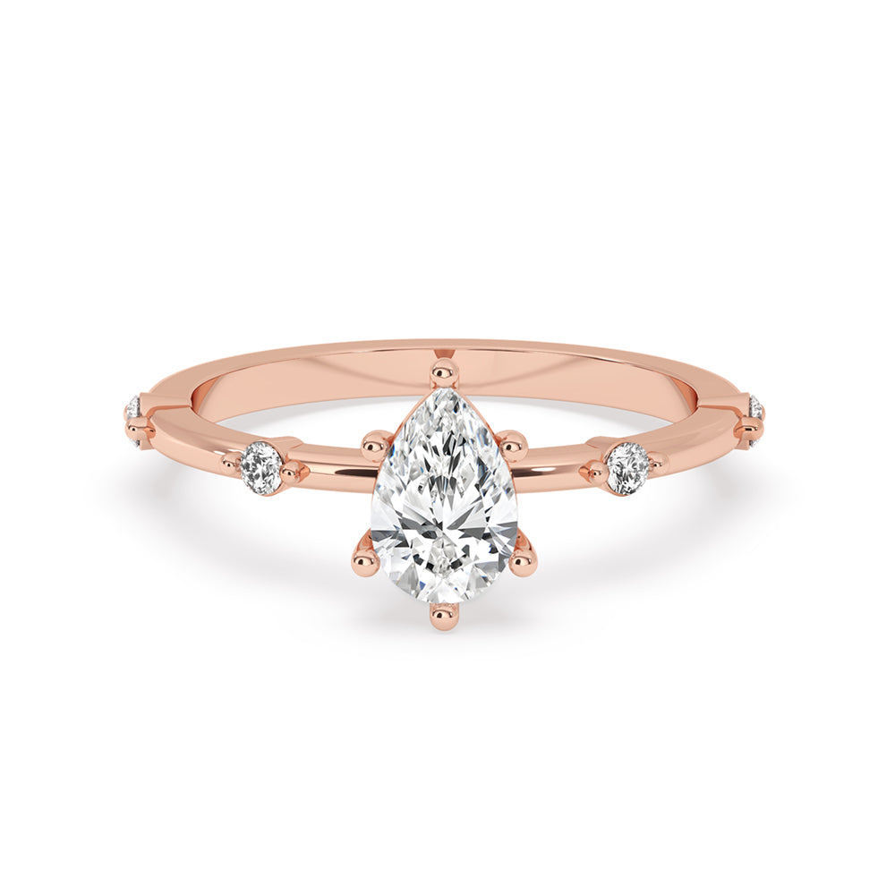 Pear Diamond Ring With Side Round Diamonds