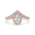 Pear Halo Engagement Ring With Chevron Style