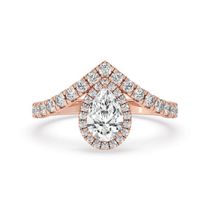 Pear Halo Engagement Ring With Chevron Style
