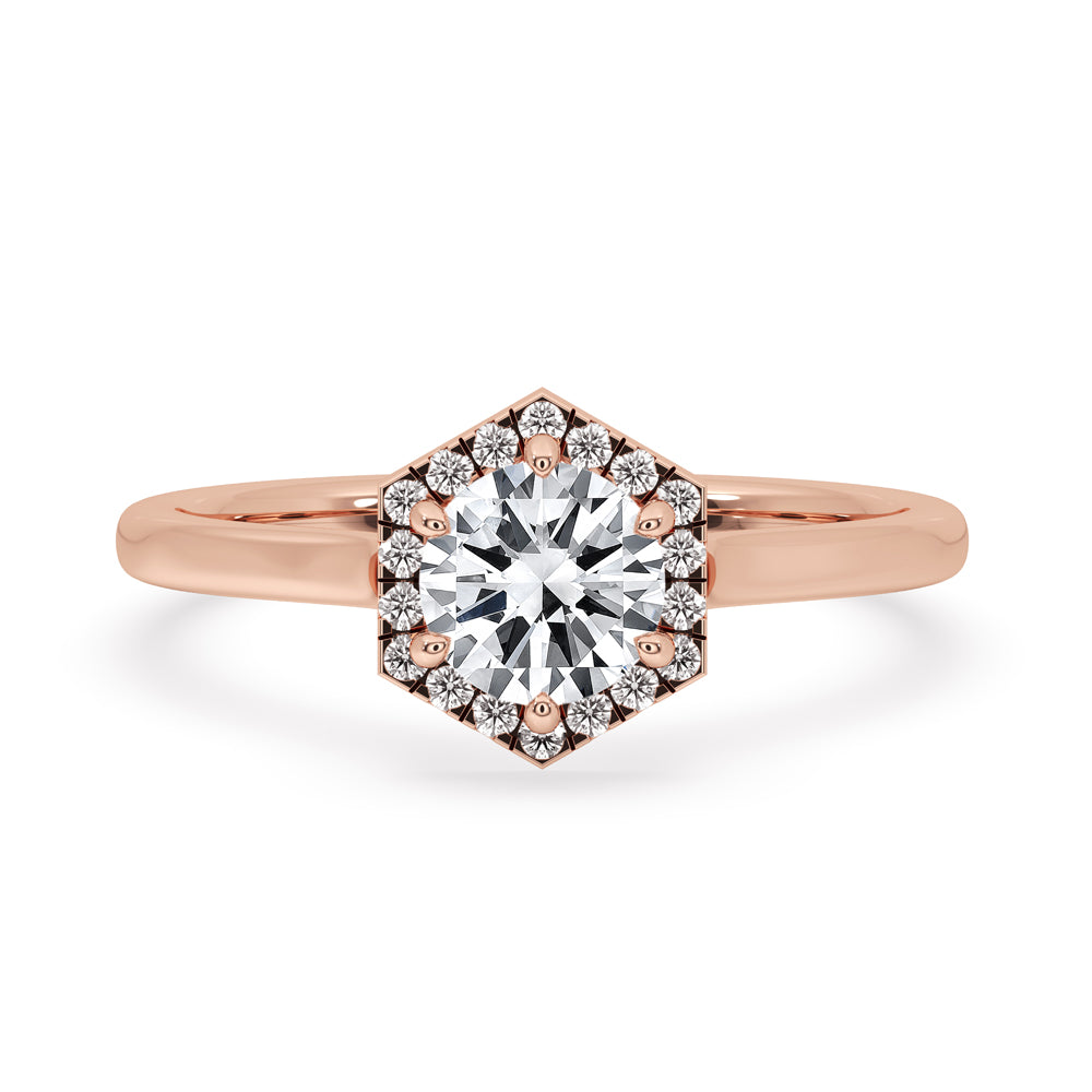 Hexagon Shape Halo Engagement Ring In Rose Gold Immagine principale del prodotto