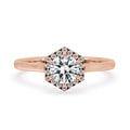 Hexagon Shape Halo Engagement Ring In Rose Gold
