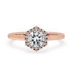 Hexagon Shape Halo Engagement Ring In Rose Gold