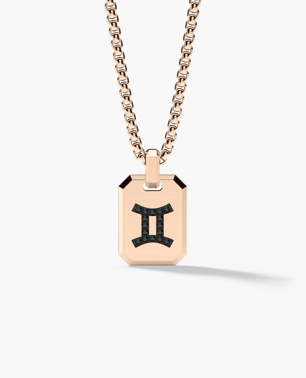 GEMINI MINI ZODIAC Dog Tag Gold Pendant with 0.25ct Black Diamonds
