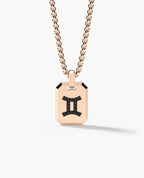 GEMINI MINI ZODIAC Dog Tag Gold Pendant with 0.25ct Black Diamonds