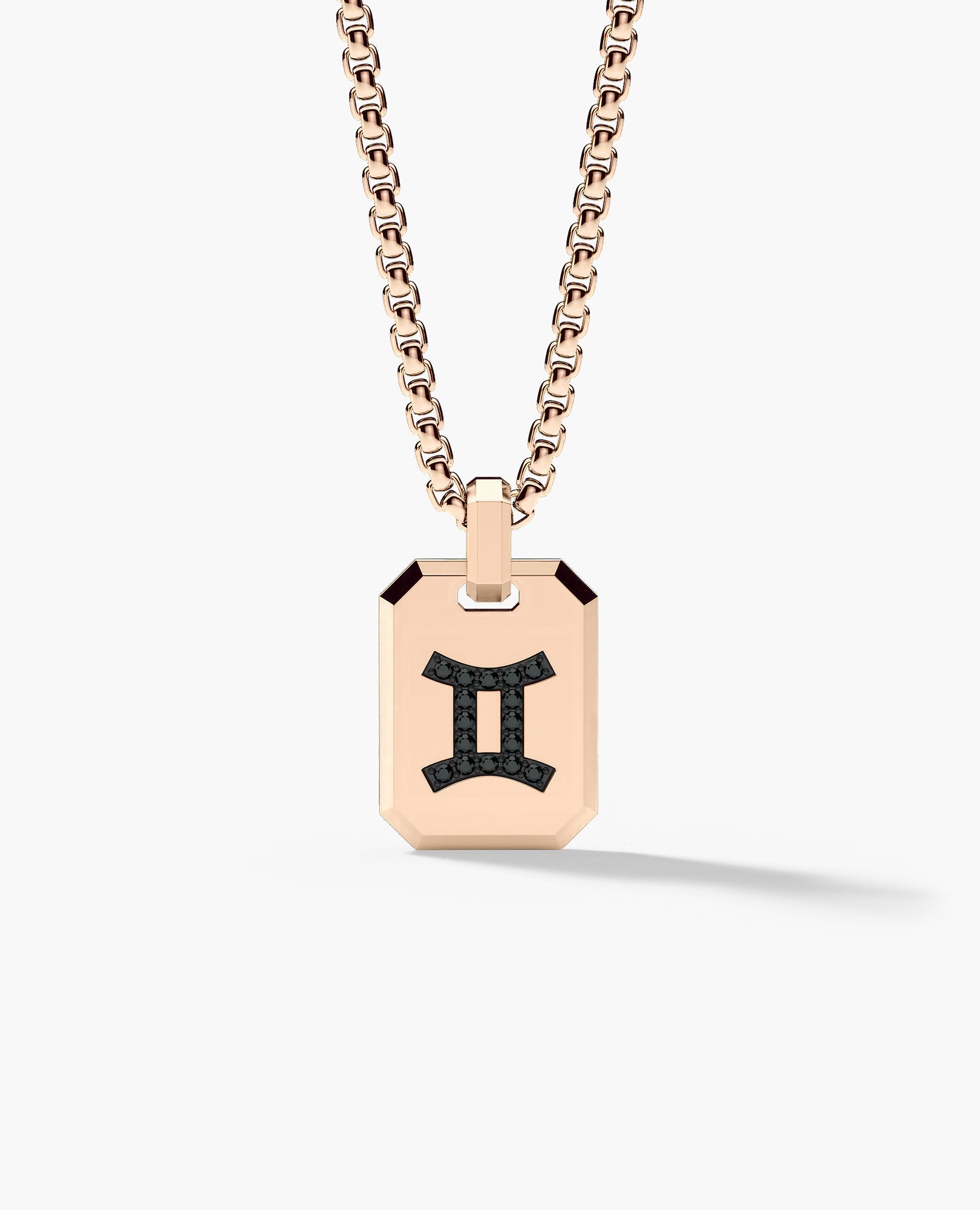 GEMINI MINI ZODIAC Dog Tag Gold Pendant with 0.25ct Black Diamonds