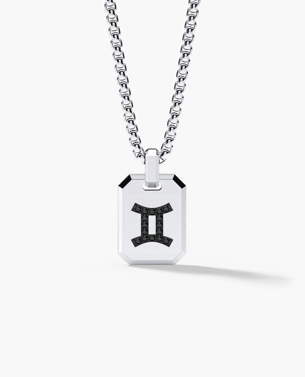GEMINI MINI ZODIAC Dog Tag Gold Pendant with 0.25ct Black Diamonds