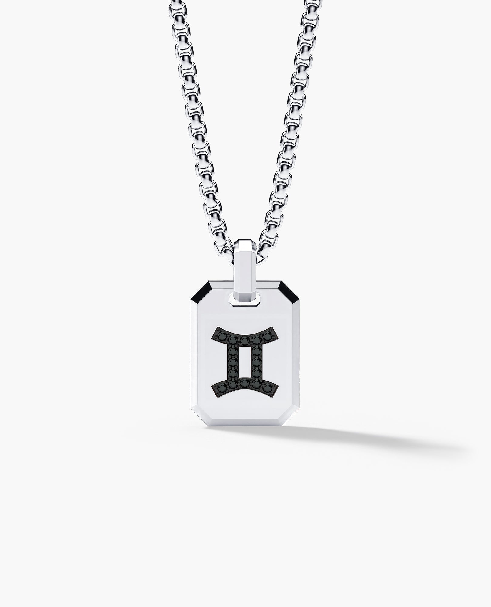 GEMINI MINI ZODIAC Dog Tag Gold Pendant with 0.25ct Black Diamonds