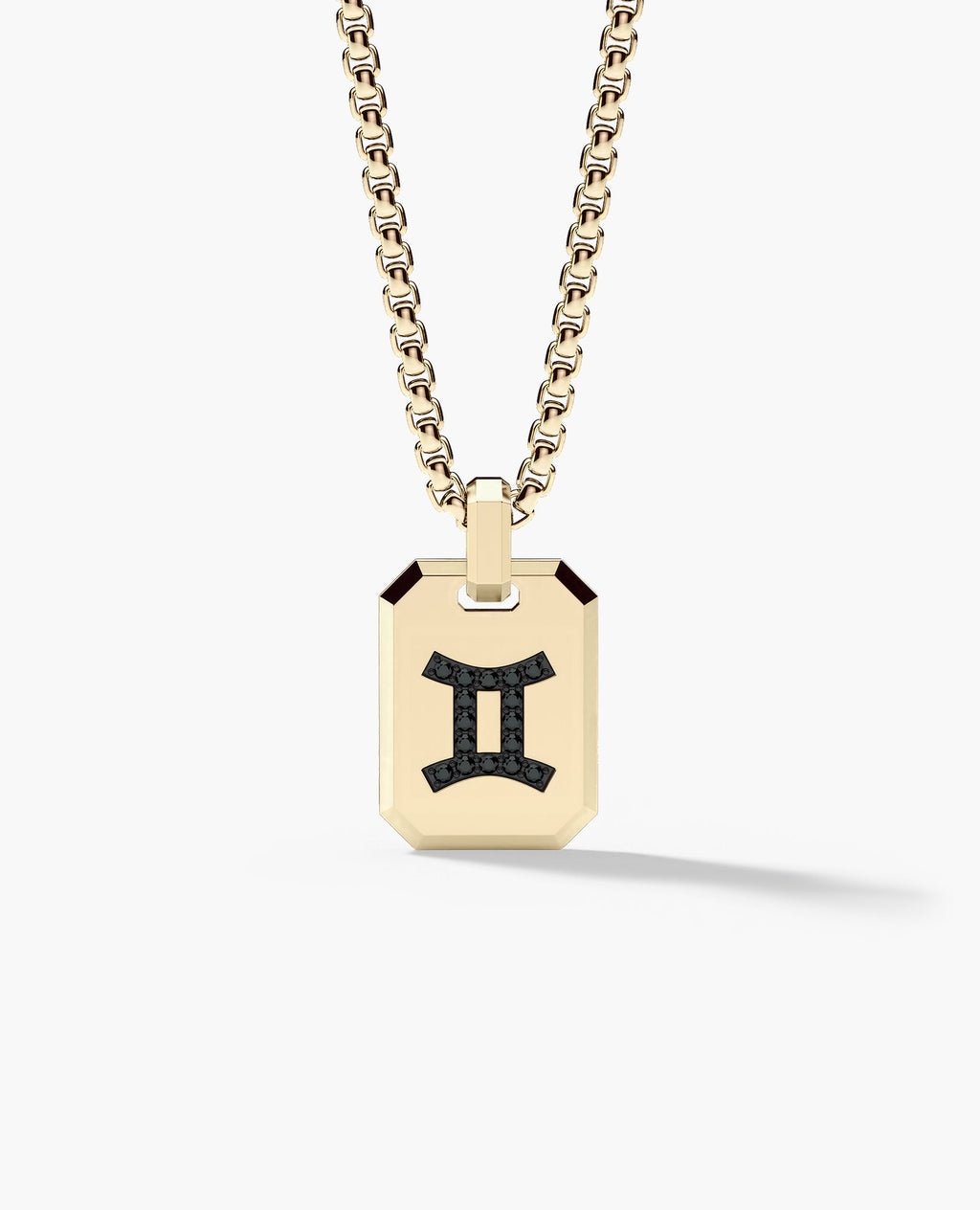 GEMINI MINI ZODIAC Dog Tag Gold Pendant with 0.25ct Black Diamonds