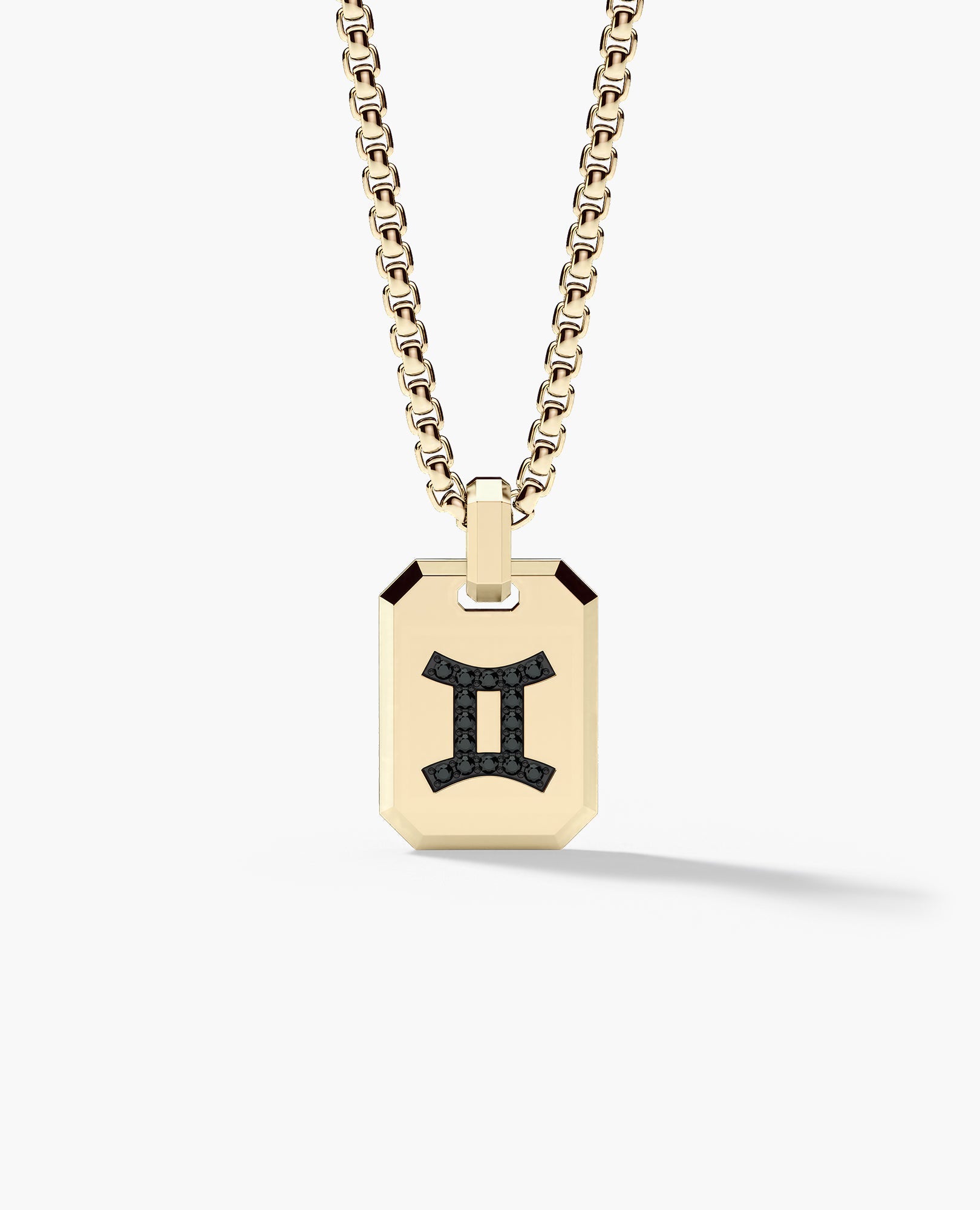 GEMINI MINI ZODIAC Dog Tag Gold Pendant with 0.25ct Black Diamonds