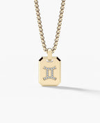 GEMINI MINI ZODIAC Dog Tag Gold Pendant with 0.25ct Diamonds