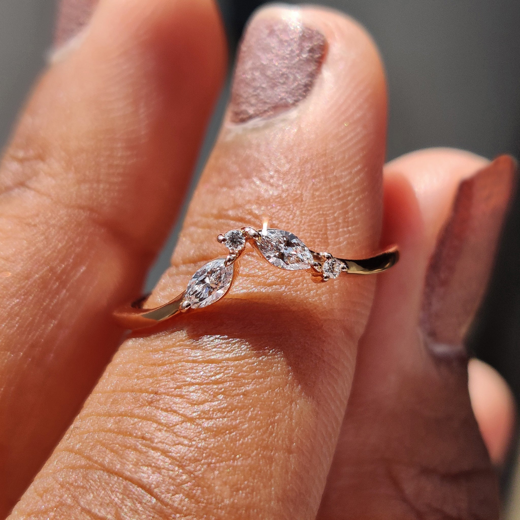 Marquise And Round Wedding Band In Chevron Style Main image