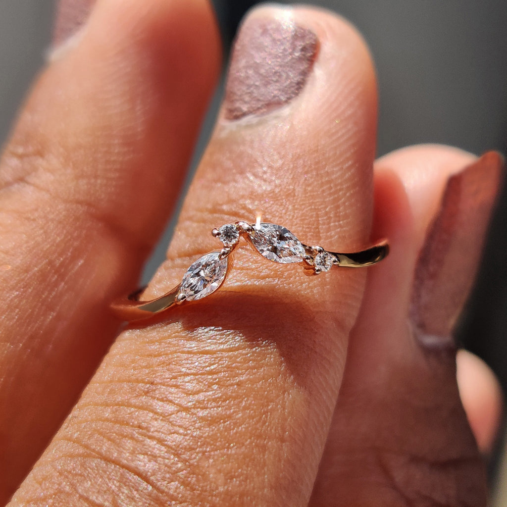 Marquise And Round Wedding Band In Chevron Style