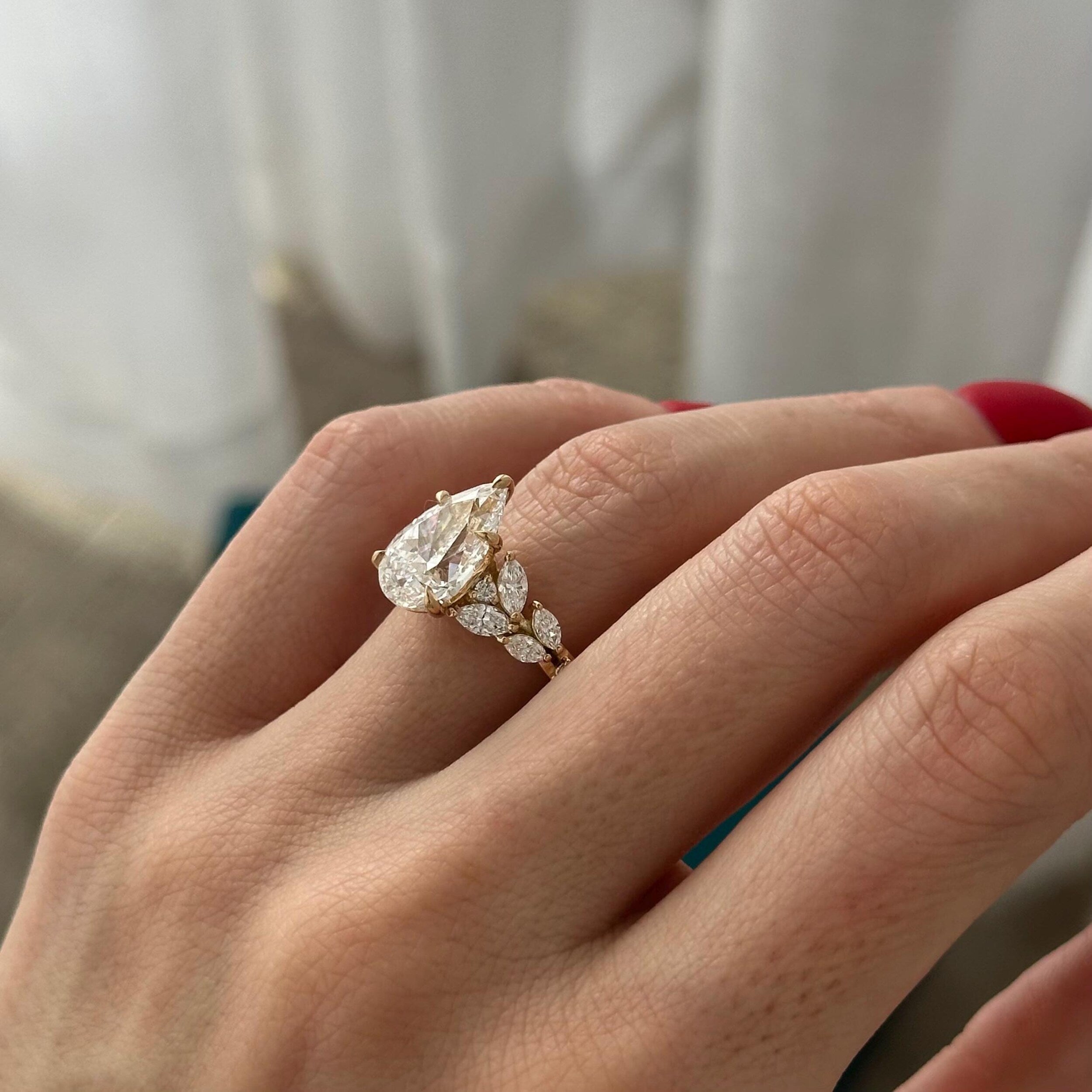 4.0 CT Pear Cut Moissanite Cluster Style Engagement Ring