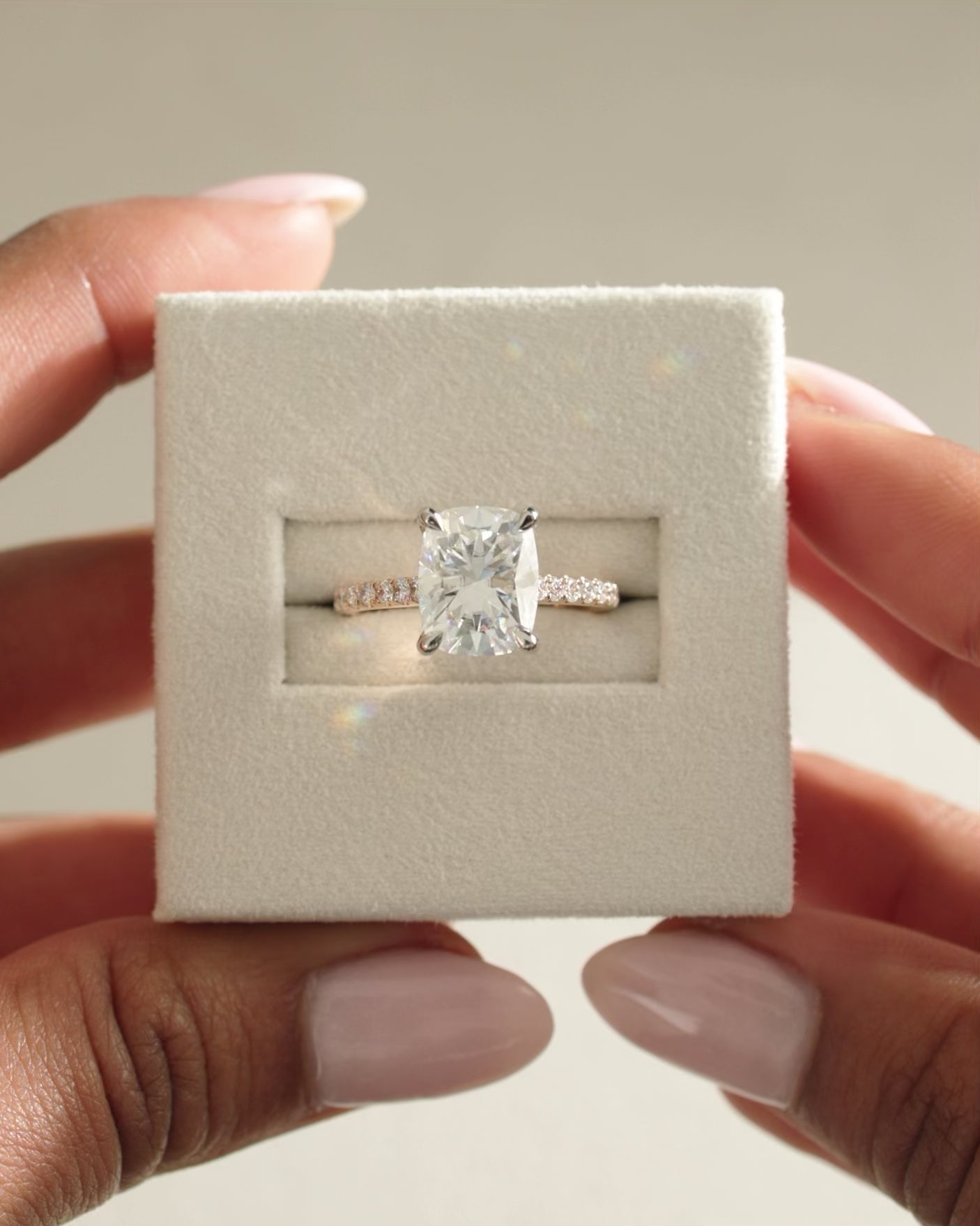 2.0-5.0 CT Elongated Cushion Cut Lab Grown Diamond  Hidden Halo & Pave Engagement Ring