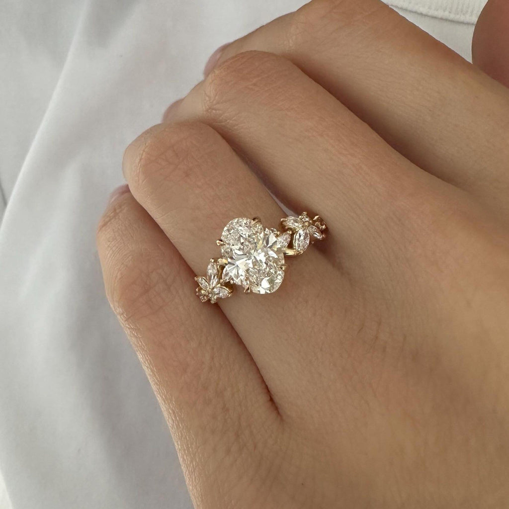 1.5 CT Oval Cut Moissanite Cluster Style Engagement Ring