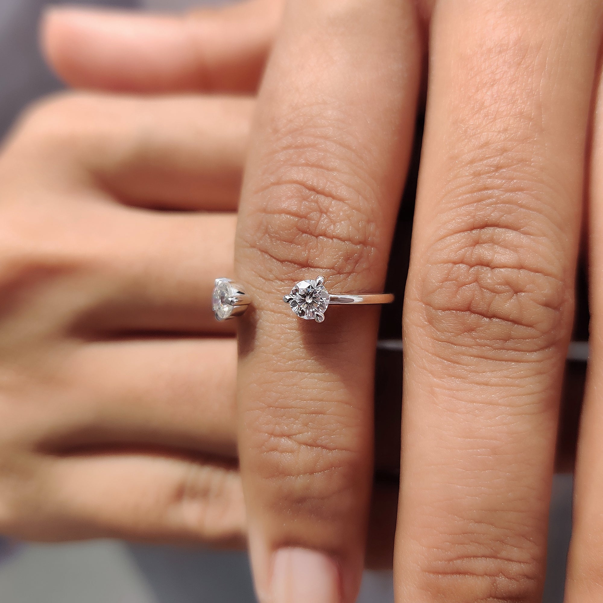 Round Cut 2 Stone Open Gap Wedding Band