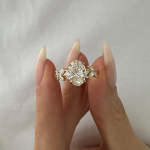 1.5 CT Oval Cut Moissanite Cluster Style Engagement Ring