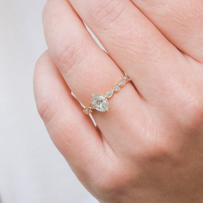 Solar Photon Hidden Halo Oval Diamond Engagement Ring - Natural Sparkle, Unique Design, Perfect for Proposals & Anniversaries