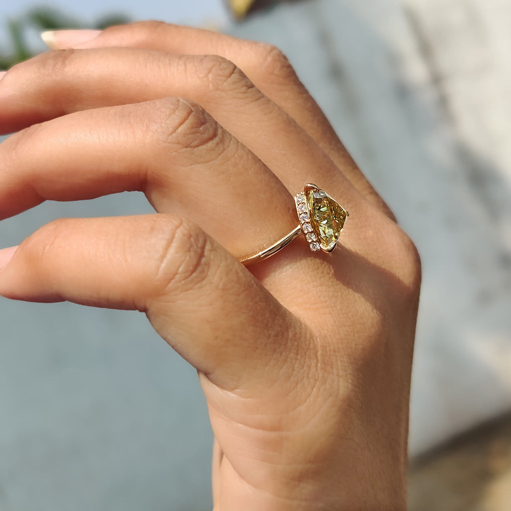 Trillion Cut Engagement Ring With Hidden Halo