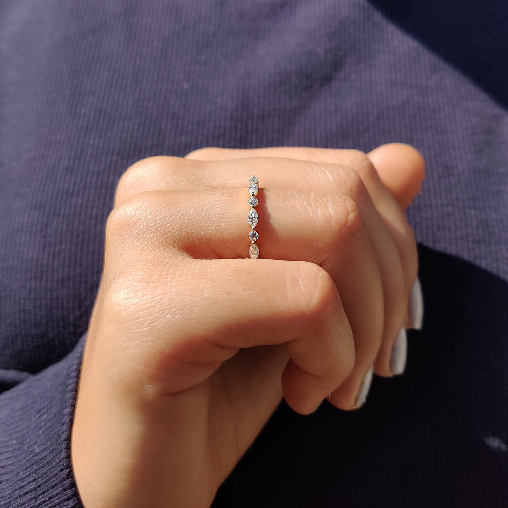 Marquise And Round Wedding Band In Versailles Setting