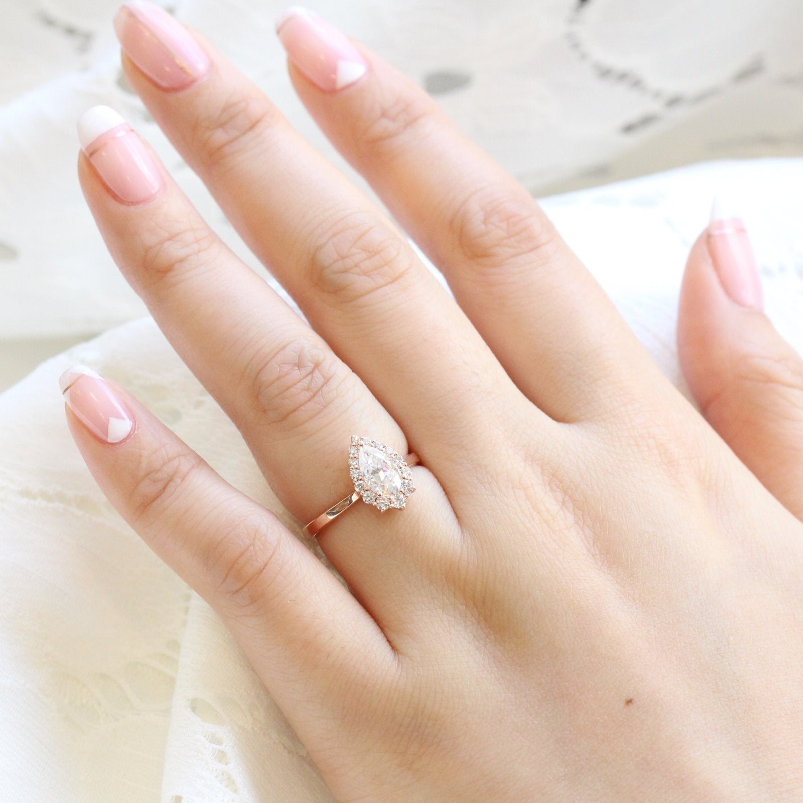 1.0 CT Pear Cut Halo Style Moissanite Engagement Ring