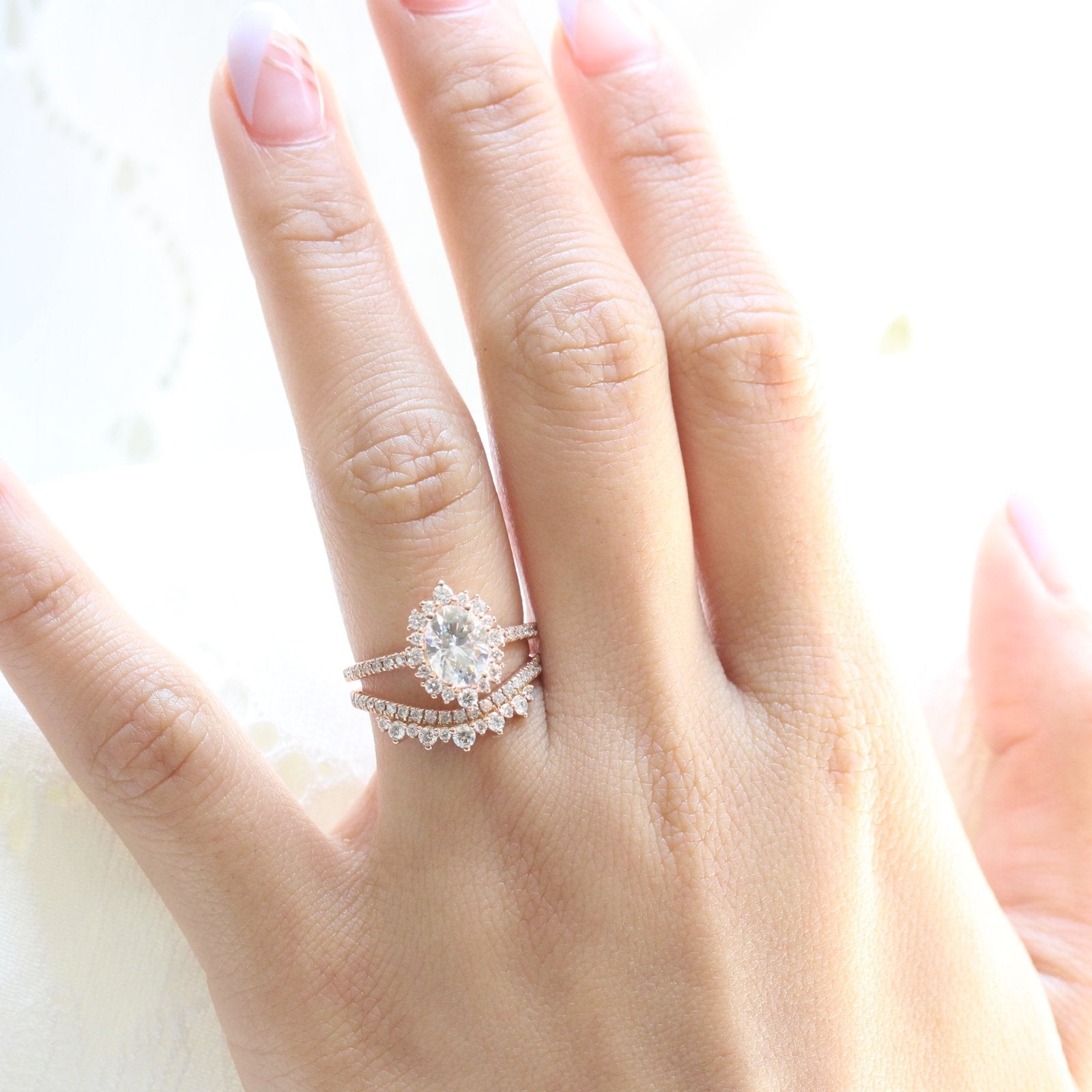 1.50CT Oval Cut Moissanite Halo Bridal Ring Set