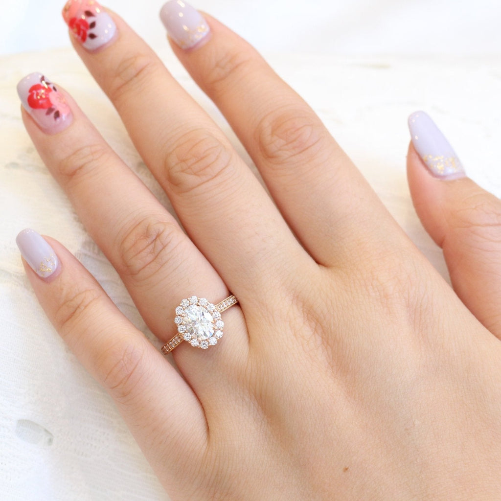 1.50 CT Oval Cut Moissanite Halo Style Engagement Ring