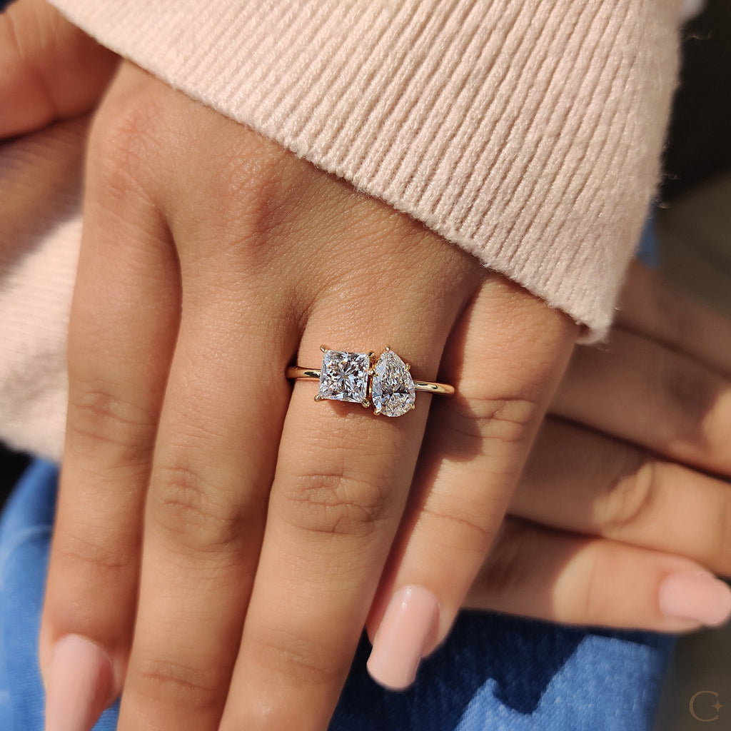 Toi Et Moi Engagement Ring With Princess And Pear Cut Diamond