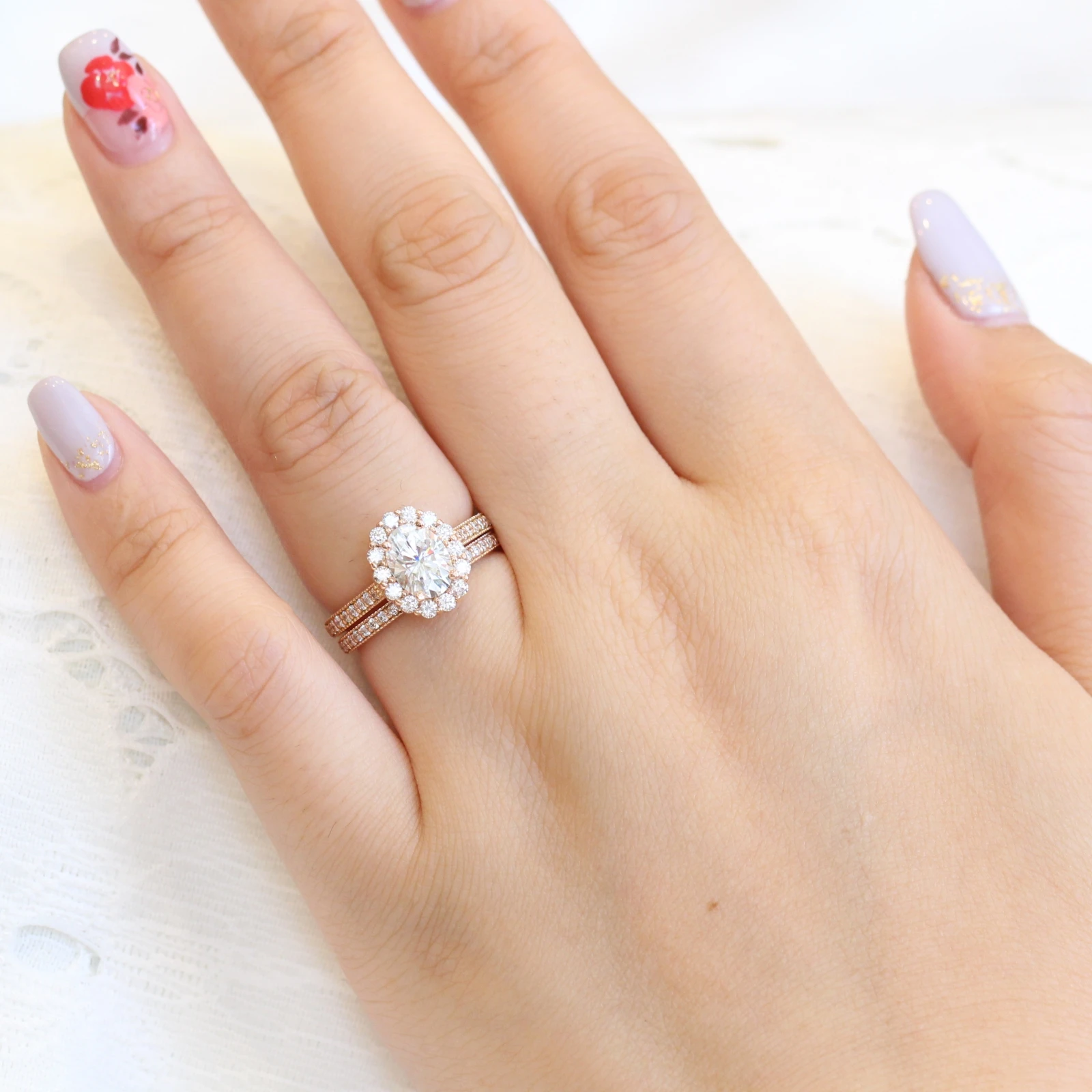 1.50CT Oval Cut Moissanite Halo Bridal Ring Set