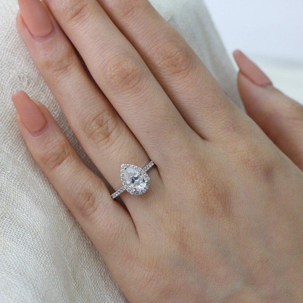1.50 CT Pear Cut Moissanite Halo Engagement Ring