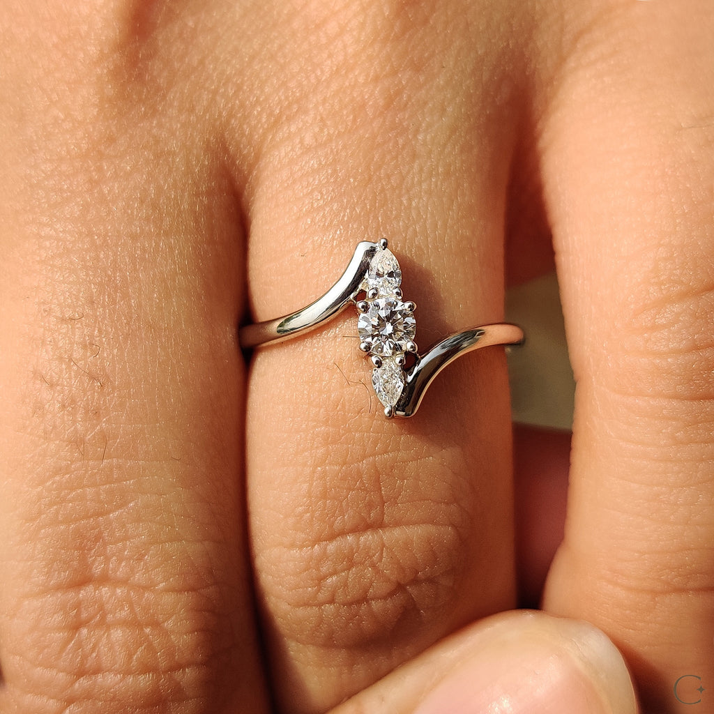 Bypass Engagement Ring With Round And Pear Diamond