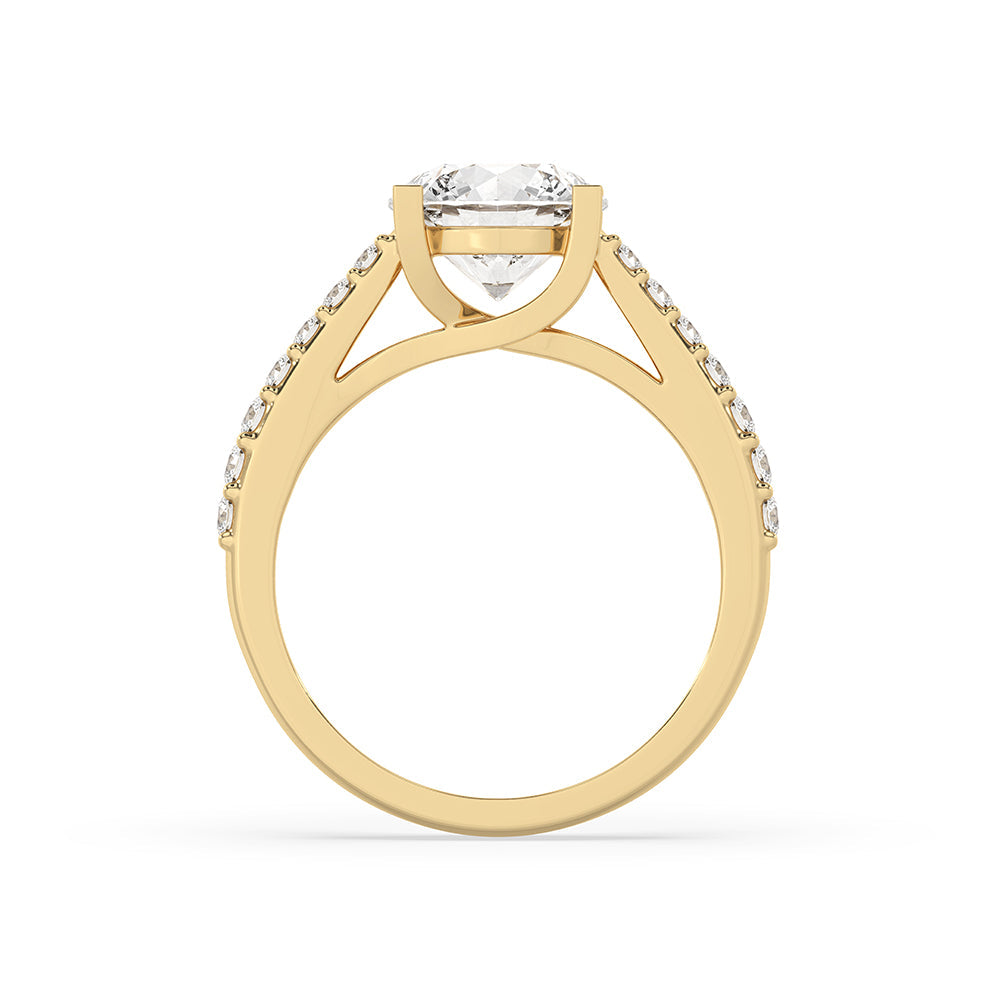 Round Pave Engagement Ring In Yellow Gold