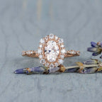 1.0 CT Oval Cut Halo Moissanite Diamond Engagement Ring