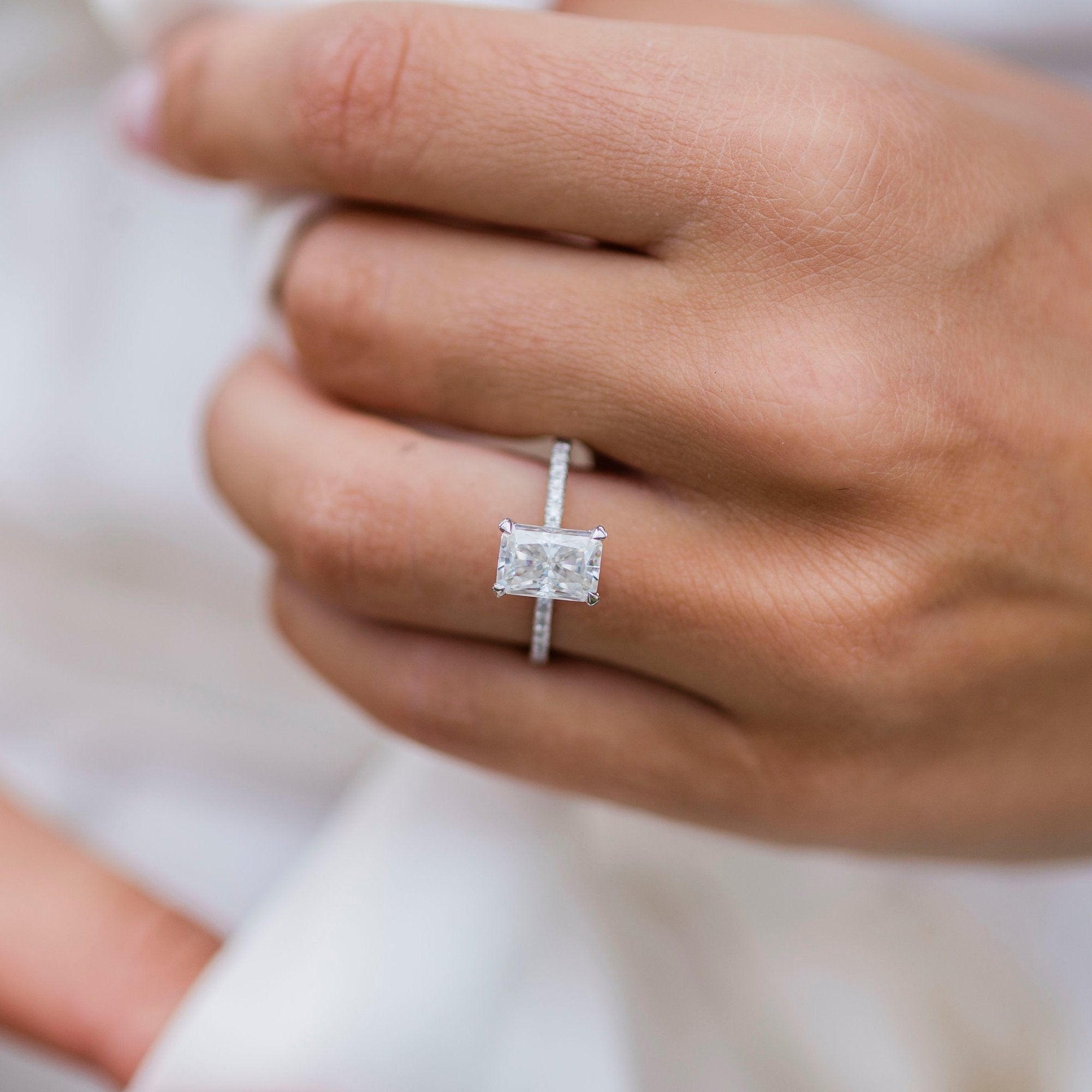 2.0 CT Radiant Cut Moissanite Hidden Halo Engagement Ring