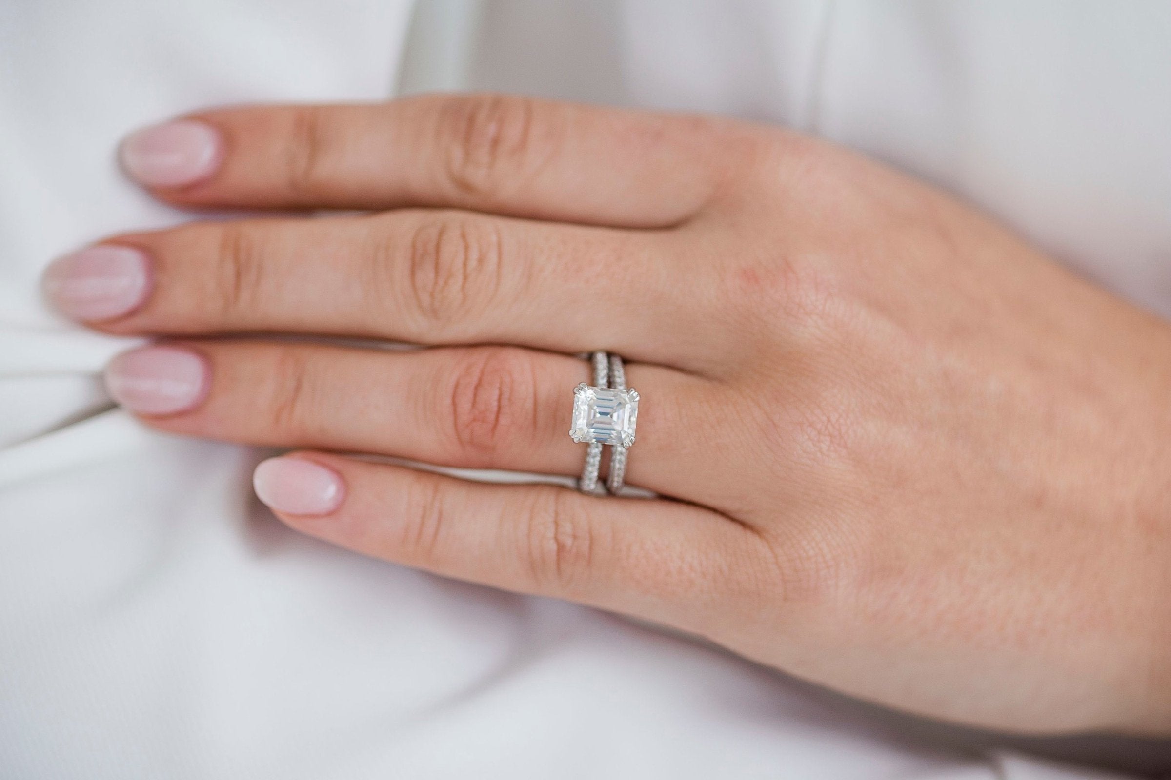 2.30 CT Emerald Moissanite Hidden Halo Setting Engagement Ring