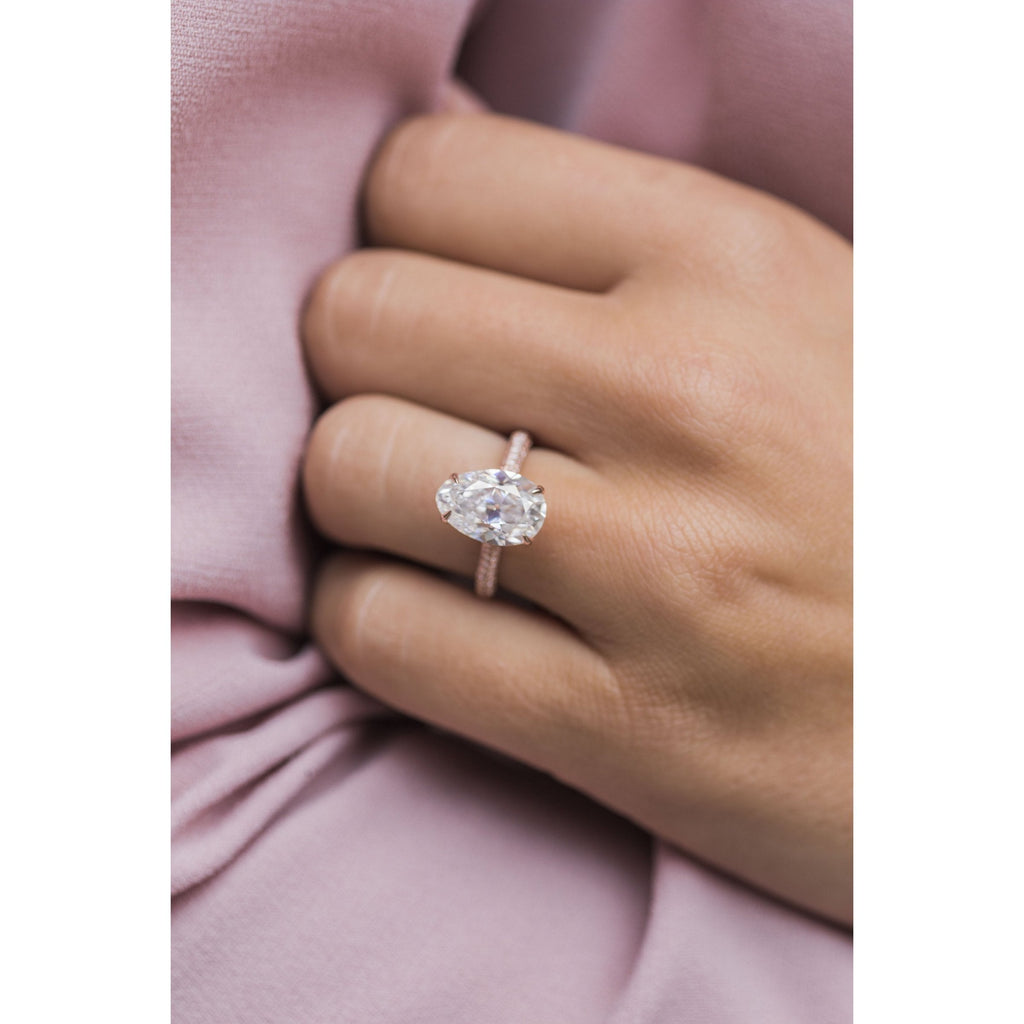 3.20 CT Oval Cut Moissanite Solitaire With Pave Setting Engagement Ring