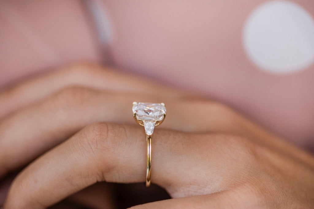 4.20 CT Elongated Cushion Moissanite Three Stones Engagement Ring