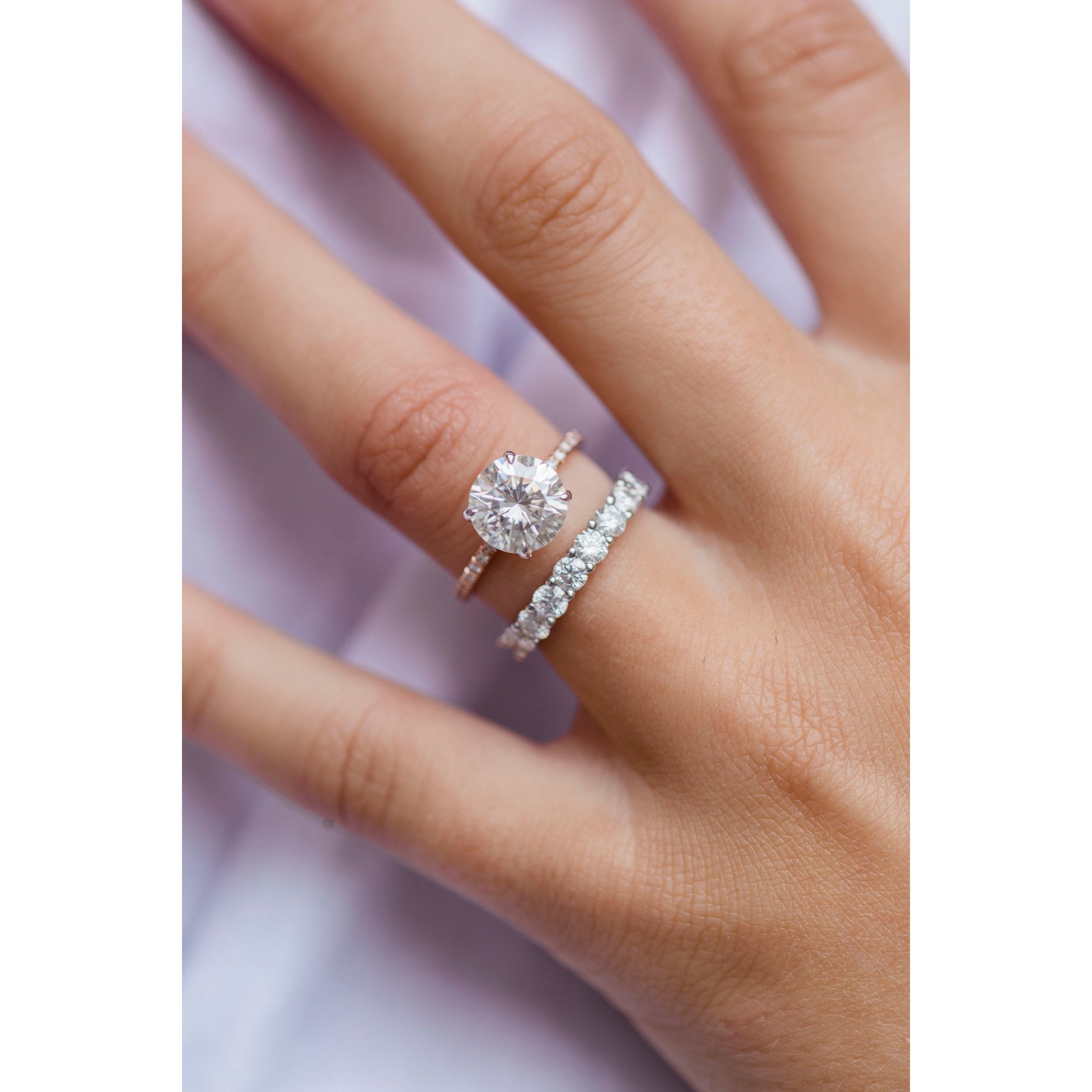 2.10 CT Round Moissanite Solitaire With Pave Setting Engagement Ring