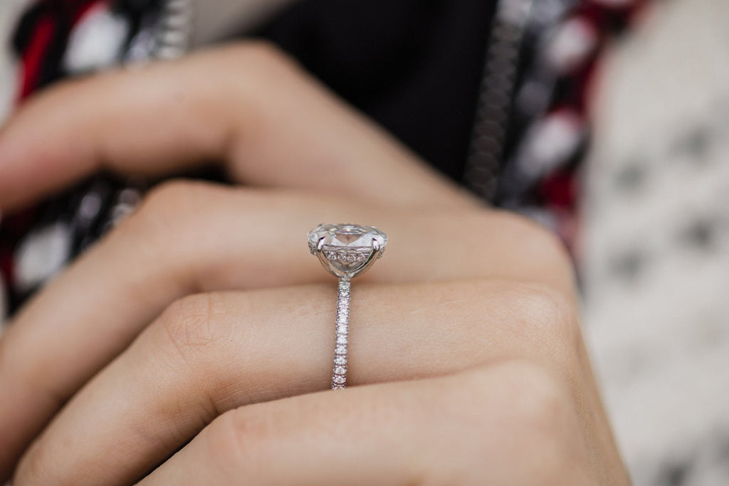 3.0 CT Oval Cut Moissanite Hidden Halo & Pave Engagement Ring