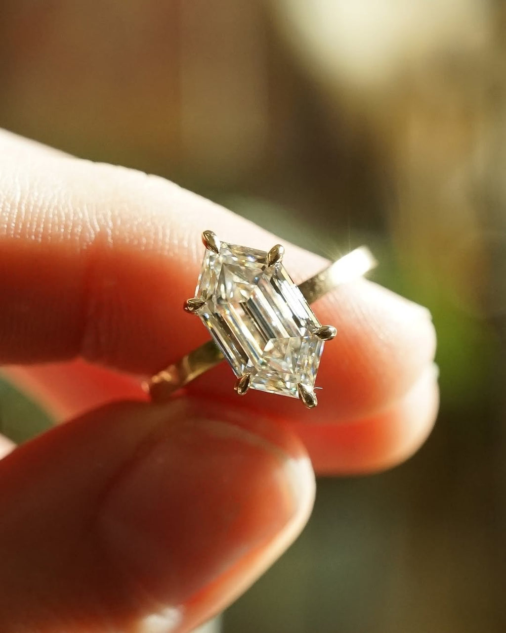 1.0 -3.0 CT Hexagon ⁠Cut Lab Grown Diamond Solitaire Engagement Ring