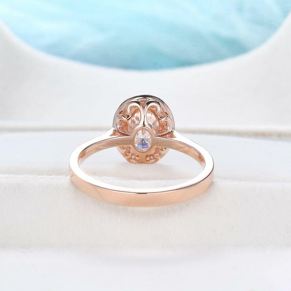 1.0CT Oval Cut Milgrain Halo Moissanite Engagement Ring
