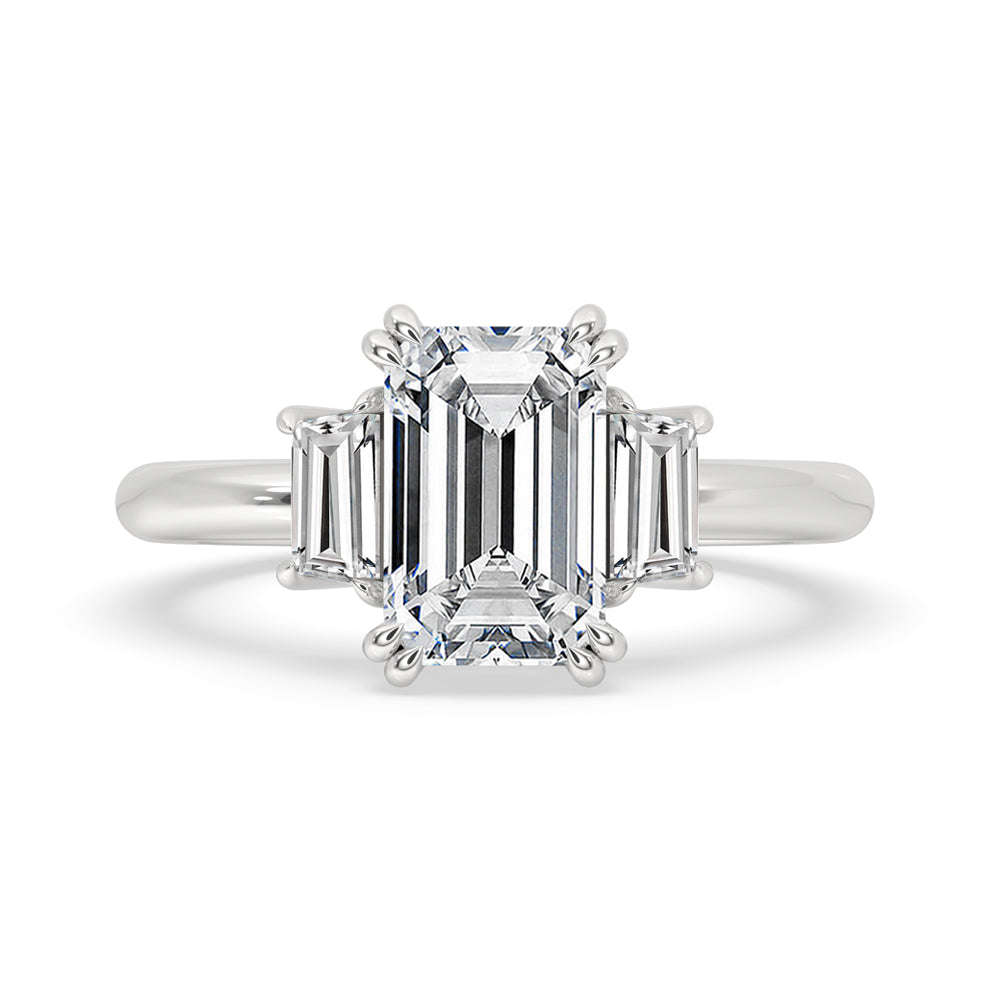 Three Stone Engagement Ring with Emerald Diamonds