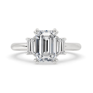 Three Stone Engagement Ring with Emerald Diamonds