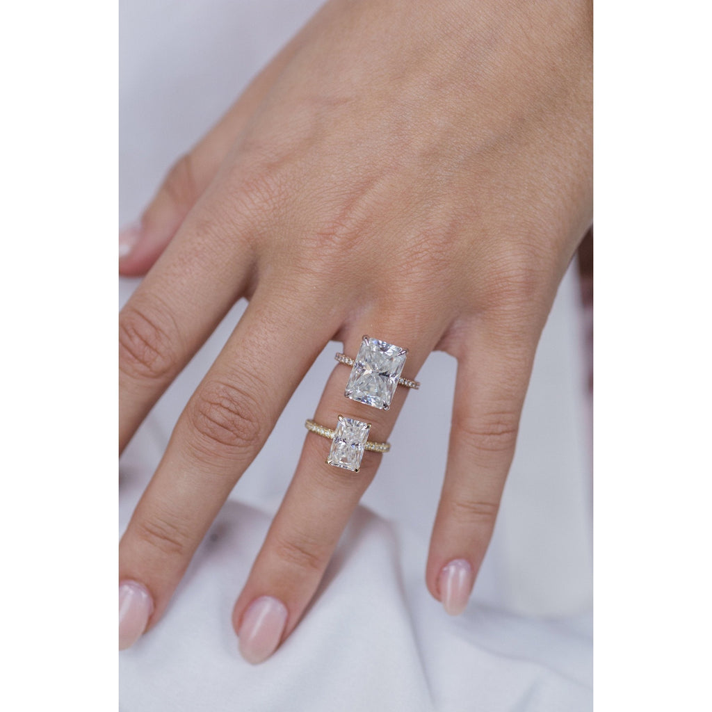 3.0 CT Radiant Moissanite Haidden Halo & Pave Setting Engagement Ring